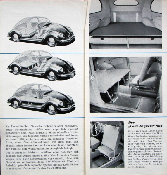 Volkswagen Beetle Modelprogram 1955 "Spezialitaeten fuer Gewerbe und Handwerk" Carbrochure (1118)